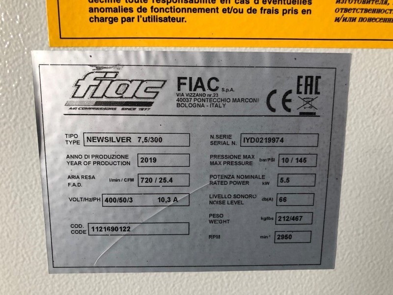 New Air compressor Fiac New Silver D 7.5 / 300 Silent 5.5 kW 720 L / min 10 bar Elektrische Schroefcompressor met ketel en droger: picture 6